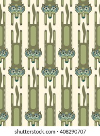Seamless wolfs or foxes pattern. Wildlife and ethno ornaments pattern.