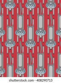 Seamless wolfs or foxes pattern. Wildlife and ethno ornaments pattern.