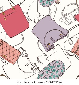 Seamless women bag pattern can be used for wallpaper, website background, wrapping paper. Fashion women bag vector bright pattern. Bag design. Fashion concept.