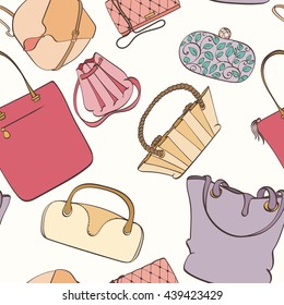 Seamless women bag pattern can be used for wallpaper, website background, wrapping paper. Fashion women bag vector bright pattern. Bag design. Fashion concept.