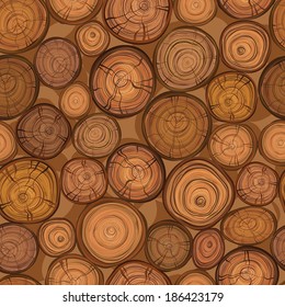 Seamless wood texture of cut tree trunk. Vector pattern.