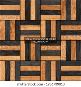 Seamless wooden background, EPS 10 vector. Rustic parquet floor texture with square pattern. Wooden planks.