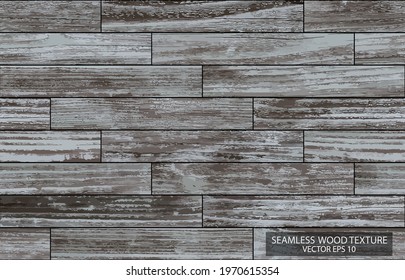Seamless wooden background. Grey wood texture, EPS 10 vector. Grunge wooden wall made of narrow planks.