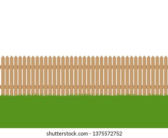 Seamless of wooden fence and green grass isolated on white background