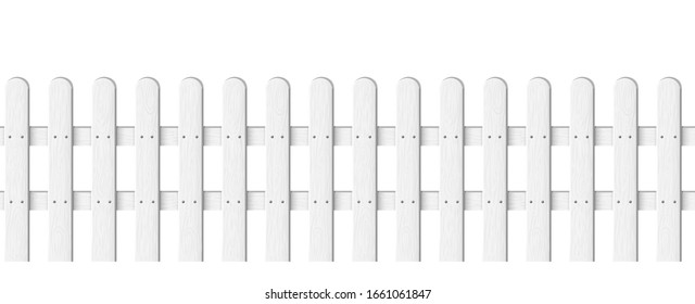 seamless wooden fence isolated on white or transparent background. vector illustration of realistic endless white picket fence background. farm barrier. Wooden bordering garden. timber fencing.