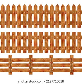 Seamless wooden picket fence. Elements for rural design. Cartoon vector illustration