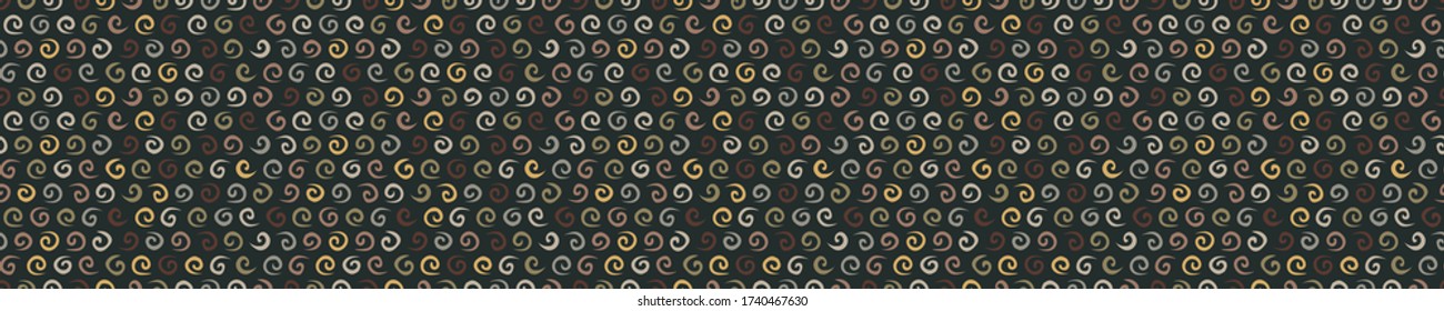 Seamless woodland color swirl vector border pattern. Hand drawn rustic earthy colour texture. Nordic forest confetti banner background.Nature autumn fall ribbon trim