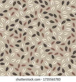 
Seamless woodland falling leaf vector pattern. Hand drawn rustic earthy ditsy texture. Nordic forest fall foliage background. Interior wallpaper home decor swatch. Nature autumn textile allover print