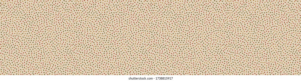 Seamless woodland falling leaf vector border pattern. Hand drawn rustic earthy ditsy banner texture. Nordic forest fall foliage background.  Nature autumn ribbon trim