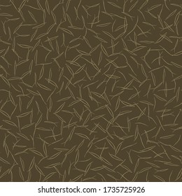 Seamless woodland falling spruce needle vector pattern. Hand drawn rustic texture. Nordic forest fall foliage background. Interior wallpaper home decor swatch. Nature autumn textile allover print