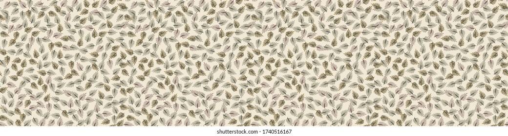 
Seamless woodland fern leaf vector border pattern. Hand drawn rustic earthy colour texture. Nordic forest greenery background. Nature fashion banner edging decor tape. Nature autumn fall ribbon trim