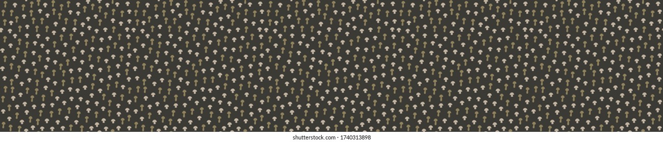 Seamless woodland mushroom vector border pattern. Hand drawn rustic earthy colour banner texture. Nordic forest fungi fruit background. Nature autumn fall ribbon trim