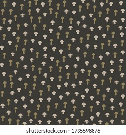 Seamless woodland mushroom vector pattern. Hand drawn rustic earthy colour texture. Nordic forest fungi fruit background. Interior wallpaper home decor. Nature autumn fall textile all over print