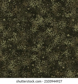 Seamless woodland olive masking camouflage pattern. Colorful circle flecktarn blots background. Abstract fashionable camo. Beige and brown tones.