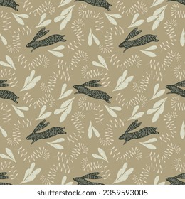 Seamless woodland pattern with rabbit for printing and fabric