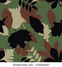 Seamless woodland tree leaves textile military fashion camouflage pattern vector