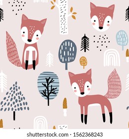 Seamless Worest Pattern Fox Mushrooms Creative Stock Vector Royalty Free