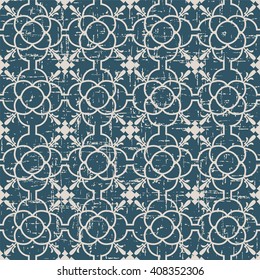 Seamless worn out antique background image of round curve flower line