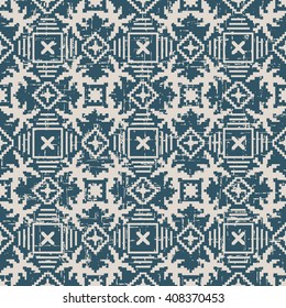 Seamless worn out antique background image of mosaic square cross geometry