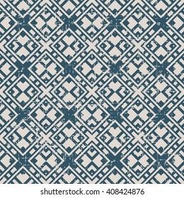 Seamless worn out antique background image of square frame cross geometry