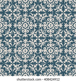 Seamless worn out antique background image of spiral plant flower curve