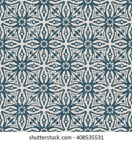 Seamless worn out antique background image of cross geometry star flower