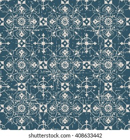 Seamless worn out antique background image of check round cross flower