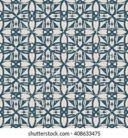 Seamless worn out antique background image of round curve cross geometry