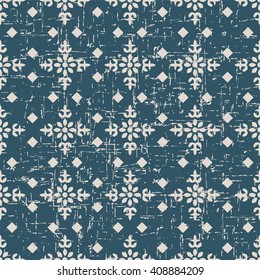 Seamless worn out antique background image of check square cross flower