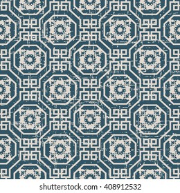Seamless worn out antique background image of octagon spiral square flower