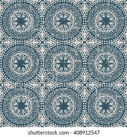 Seamless worn out antique background image of round dot flower cross