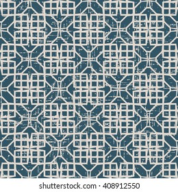 Seamless worn out antique background image of square cross geometry