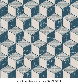 Seamless worn out antique background image of cubic line geometry