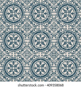 Seamless worn out antique background image of round spiral flower vine plant