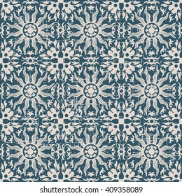 Seamless worn out antique background image of sun round flower kaleidoscope