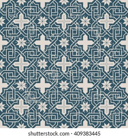 Seamless worn out antique background image of cross chain star flower frame
