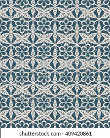Seamless worn out antique background image of round flower leaf cross polygon