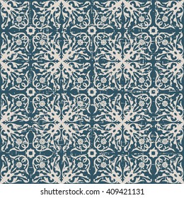 Seamless worn out antique background image of spiral flower vine kaleidoscope