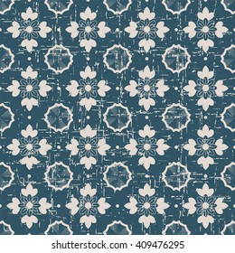 Seamless worn out antique background image of flower leaf kaleidoscope