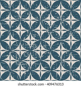 Seamless worn out antique background image of round cross geometry