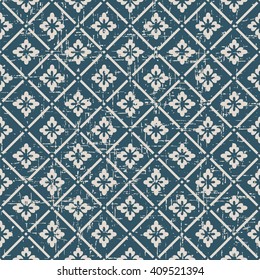 Seamless worn out antique background image of check vintage flower cross
