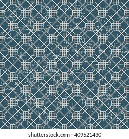 Seamless worn out antique background image of check polygon cross line