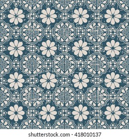 Seamless worn out vintage background 376_oriental triangle geometry flower
