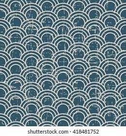 Seamless worn out vintage background 377_oriental fish scale round curve line
