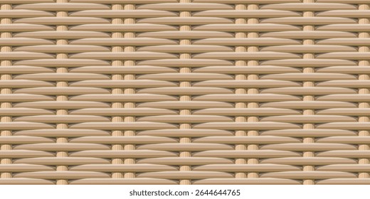 Padrão de textura de bambu tecido sem costura em tons castanhos claros, ideal para fundos, embalagem, design de móveis e projetos tradicionais com temas de artesanato.