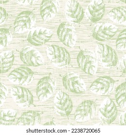 Fondo de textura de lino trenzado sin soldadura con un patrón de hojas verdes.Impresión para textiles, tela, papel pintado, papel de envoltura.