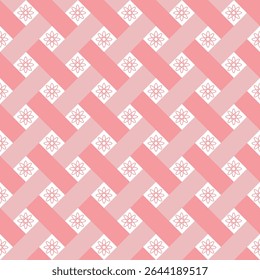 Padrão tecido sem costura rosa claro e rosa escuro, e ornamentos florais ou estrelas no meio, para papel de parede, tecido, papel de embrulho.