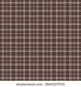 Seamless woven plaid pattern with layered intersecting lines and repeating checks, creating a sophisticated traditional textile background for apparel, fabric, wallpaper, and interior decoration. Colour palette: charcoal, grey, cream, tan.
