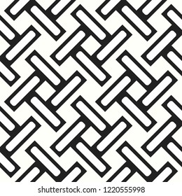 Seamless woven stripes lattice pattern. Modern stylish texture. Repeating abstract background with interlacing lines. Simple monochrome grid