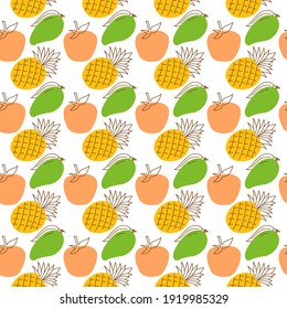 seamless wrap pattern fruit element. Elegant seamless pattern with orange, mango, pineapple fruits design elements. 